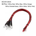 Uxcell 60pcs Mixed Colour 5mm Leds Prewired Light Dc3-6v 20cm Pre Wired Led