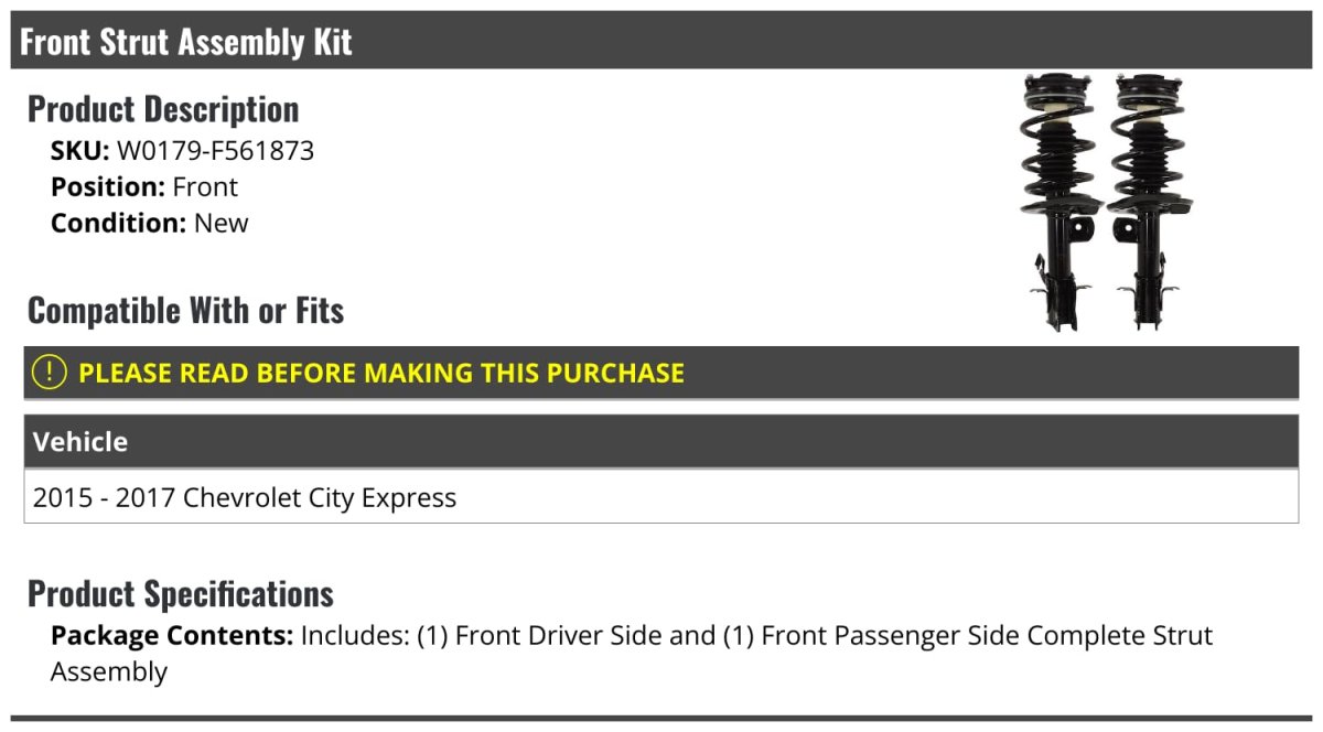 Front Strut And Coil Spring Assembly Set Of 2 For 2015-2017 Chevy City Express