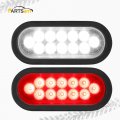 Partsam 2pcs 6 7 Inch Oval Red Stop Turn Tail Lights And White Backup Kit 12 Diodes W Rubber Grommets 3-prong Wire Pigtails