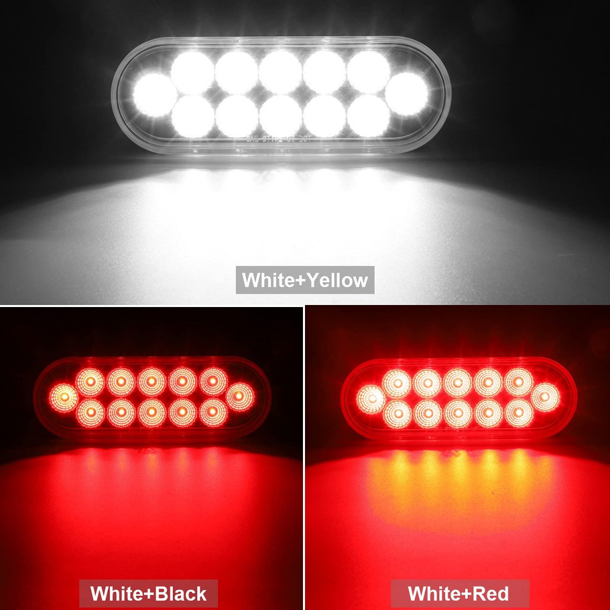 Partsam 2pcs 6 7 Inch Oval Red Stop Turn Tail Lights And White Backup Kit 12 Diodes W Rubber Grommets 3-prong Wire Pigtails