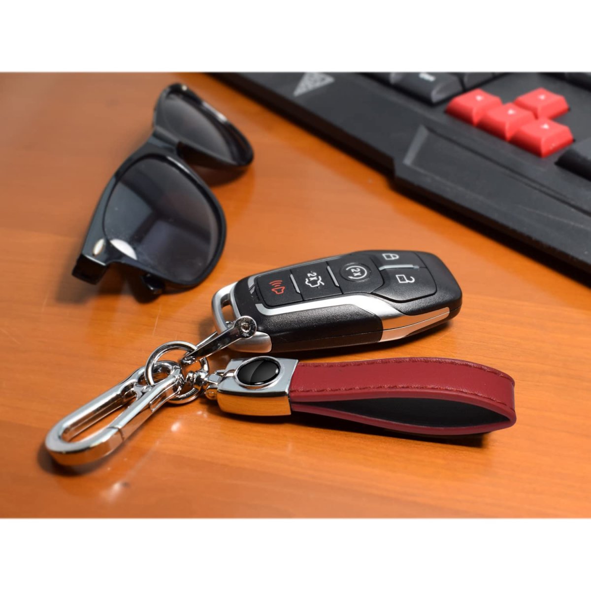 Honda Civic Genuine Red Leather Loop Strap Key Chain With White Logo Official Licensed Chrome Hook 5 25 In X 0 75 Modern Style
