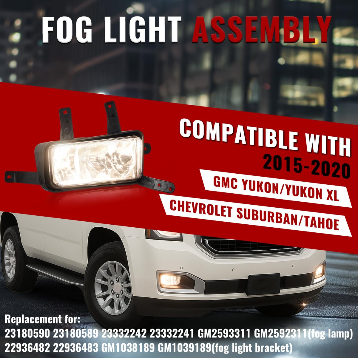 Pair Fog Light And Bracket For 2015 2020 Chevrolet Suburban Tahoe Gmc Yukon Xl Front Bumper Clear Lens Lamp Replacement