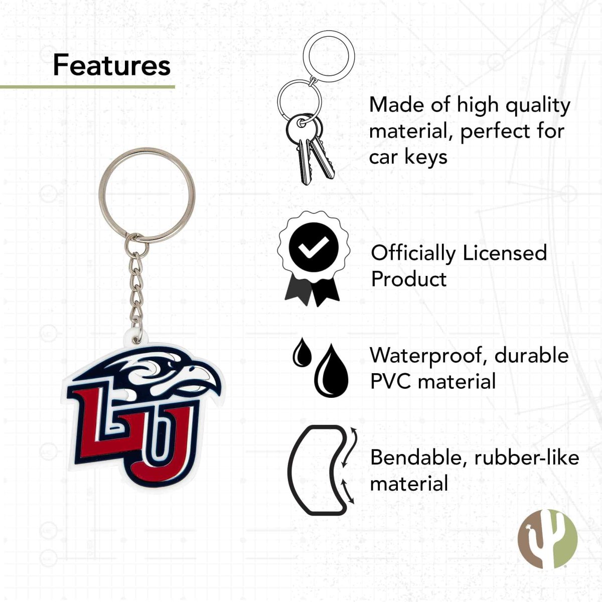 Liberty University Flames Keychain Officially Licensed Pvc Key Holder With Team Graphics Red Sports Fan Accessory For Car Keys