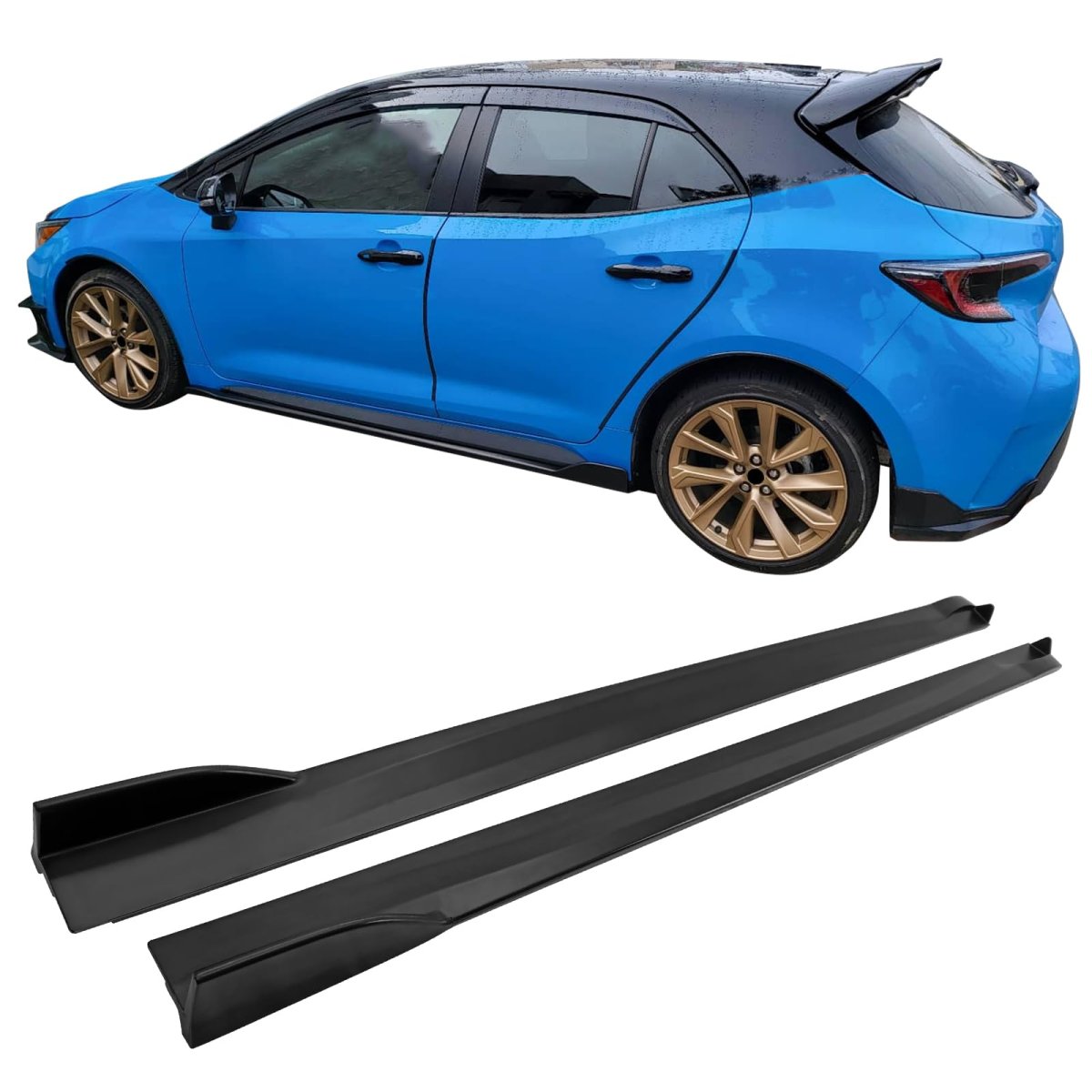 Ikon Motorsports Side Skirts Extention For 2019-2025 Toyota Corolla Hatchback 5dr T Style Unpainted Black Rocker Panel Splitter