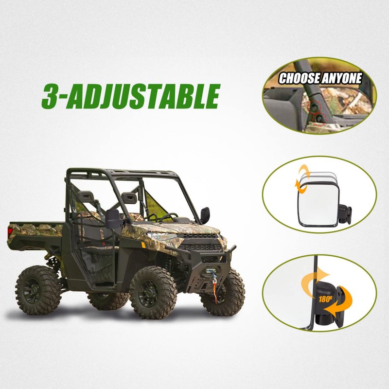 Utv Rear View Side Mirrors For Polaris Ranger Xp 1000 And Crew 2018 To 2025 Foldable Convex Mirror Factory Doors Installed
