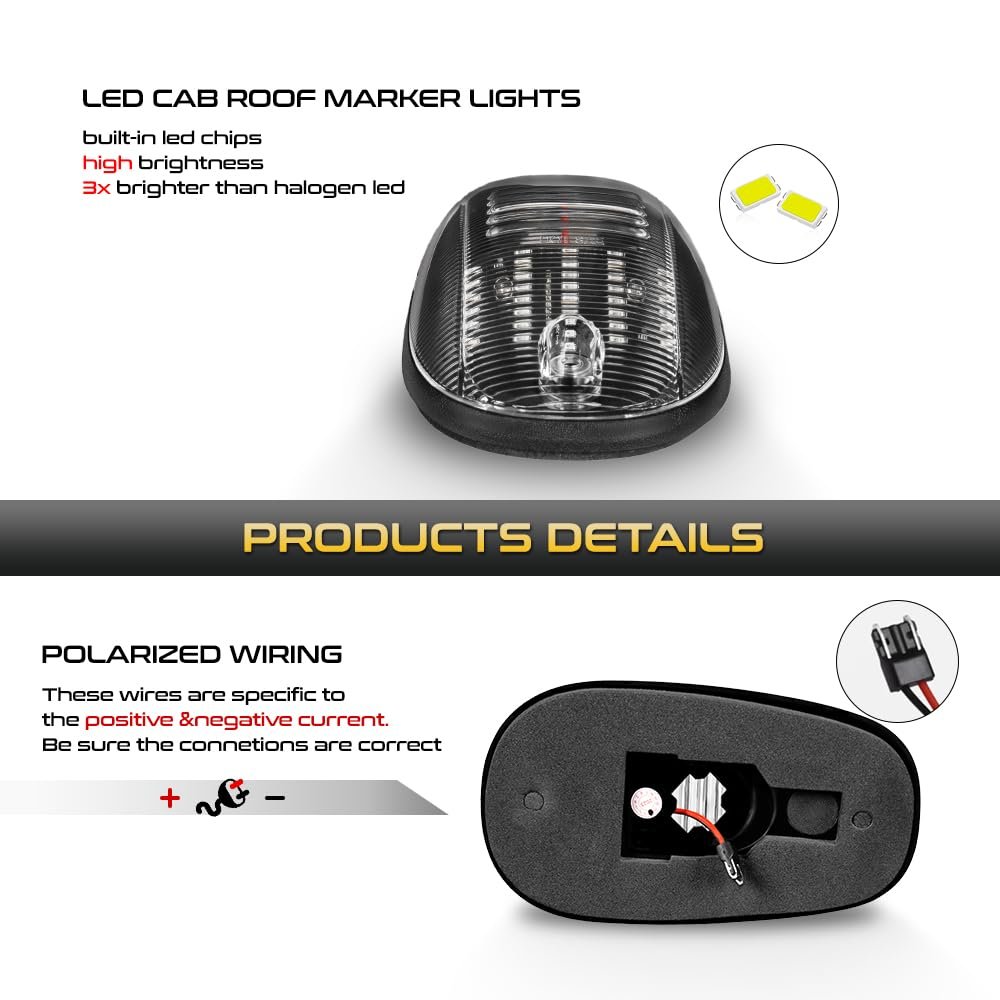 Full Led Amber Roof Cab Clearance Lights For 2003-2018 Dodge Ram 1500 2500 3500 Pickup Chrome Housing Clear Lens Safety Marker