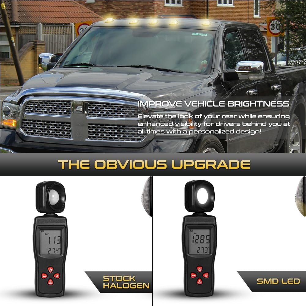 Full Led Amber Roof Cab Clearance Lights For 2003-2018 Dodge Ram 1500 2500 3500 Pickup Chrome Housing Clear Lens Safety Marker
