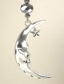 Crescent Moon Star With Faceted Opaque Silver Glass Ceiling Fan Pull Light Chain 