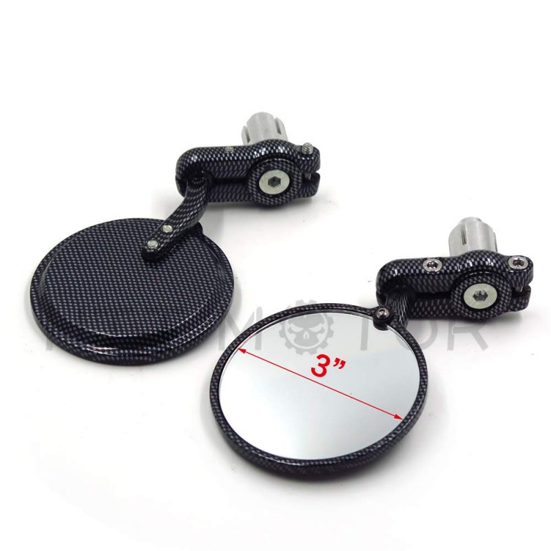 Motorcycle Bar End Mirrors 1 In 25mm Carbon Fiber Style Round Side For Hollow Handlebars Convex Glass Aluminum Cover Universal