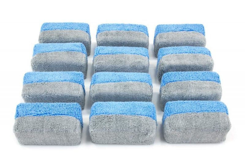 Autofiber Mini Saver Applicator Terry Ceramic Coating Sponge 12 Pack With Plastic Barrier To Reduce Product Waste Green Gray
