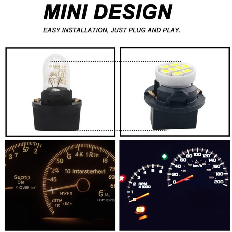 T10 194 168 White Led Dash Instrument Lights With Twist Lock Sockets Super Bright 12v 8-smd Bulbs For Gauge Cluster Dashboard
