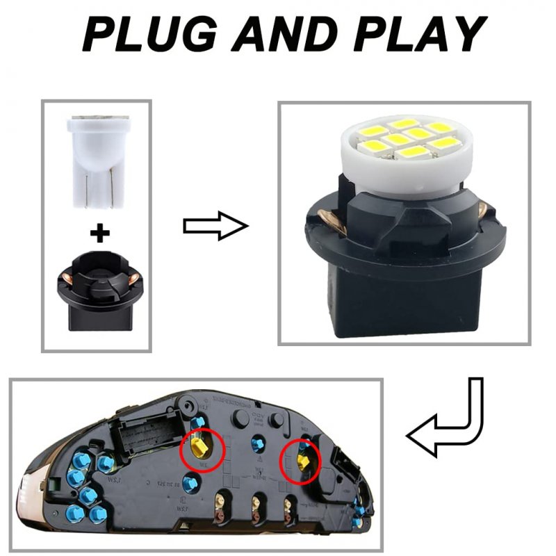 T10 194 168 White Led Dash Instrument Lights With Twist Lock Sockets Super Bright 12v 8-smd Bulbs For Gauge Cluster Dashboard