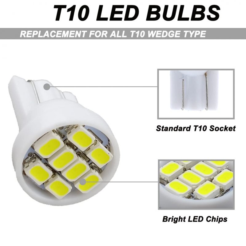 T10 194 168 White Led Dash Instrument Lights With Twist Lock Sockets Super Bright 12v 8-smd Bulbs For Gauge Cluster Dashboard