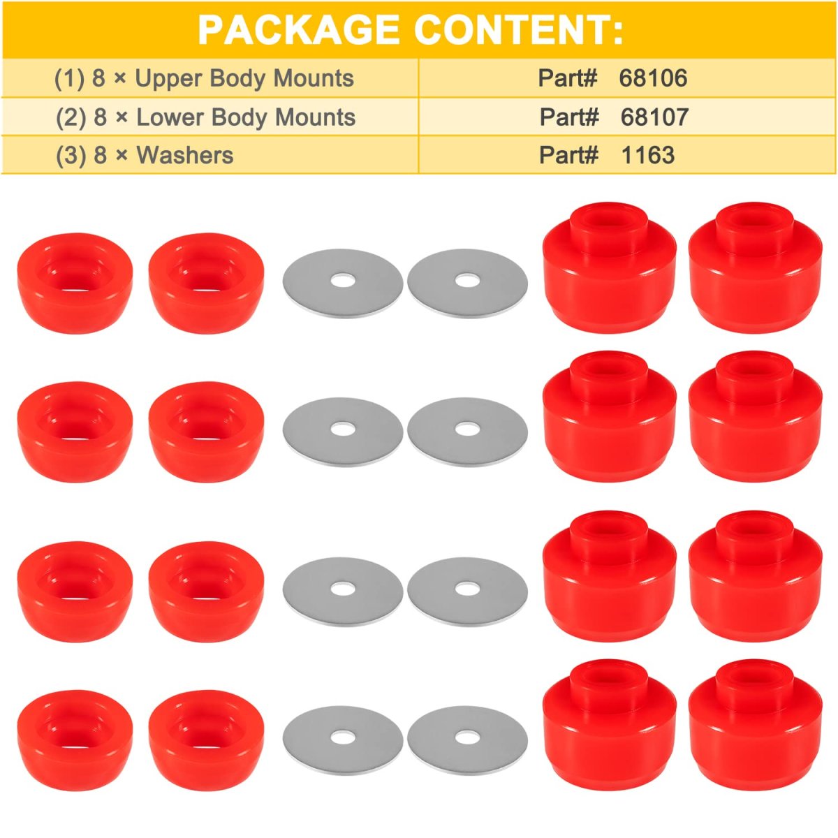 7-141 Body And Cab Mount Bushing Kit For Chevy Silverado Sierra 1500 2500 2wd 4wd 1999-2014 Polyurethane Mounts Washers Red