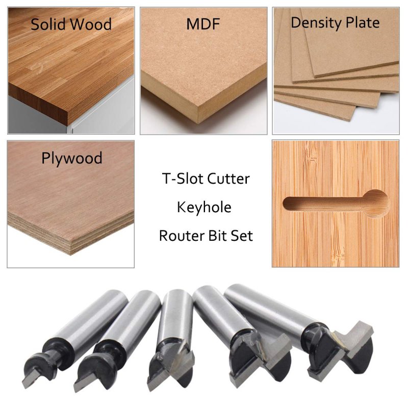 5pcs T Slot Router Bit Set 1 4 In Shank Keyhole Bits With 56 3 8 1 2 And 9 16 Blade Diameter For Wood Milling Track Slottincs T
