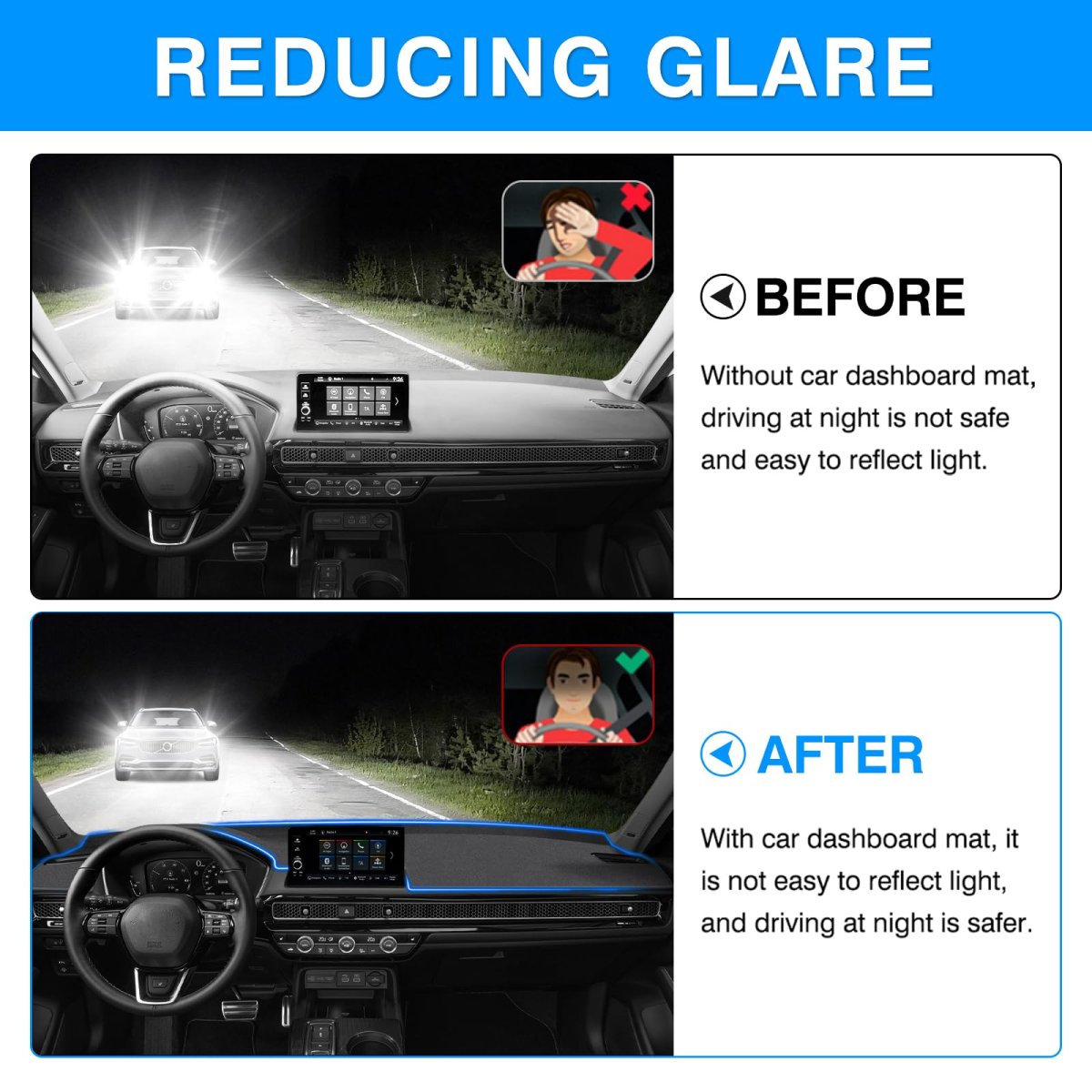 Gray Dashboard Cover Mat For Honda Civic 2022 2023 2024 2025 2026 Polyester Dash Sunshade Glare And Uv Rays Protector Lhd