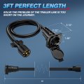 Mictuning 7 Way Trailer Plug Socket Extension Cable Blade Wiring Connector Cord Wire 3ft 10-14 Awg