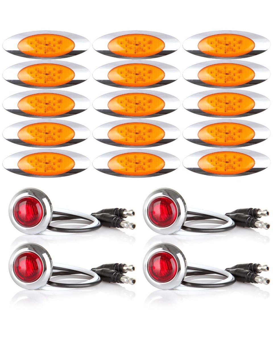 Amber Led Side Marker Lights Universal Mount Waterproof Clearance For Trailer Roof Cab And Running 16 Diodes Surface