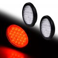 Astra Depot 2pcs Trailer Truck 4 Round 24 Led Brake Stop Tail Lamp With Grommet Plug Red Light Clear Lens Long Vehicle