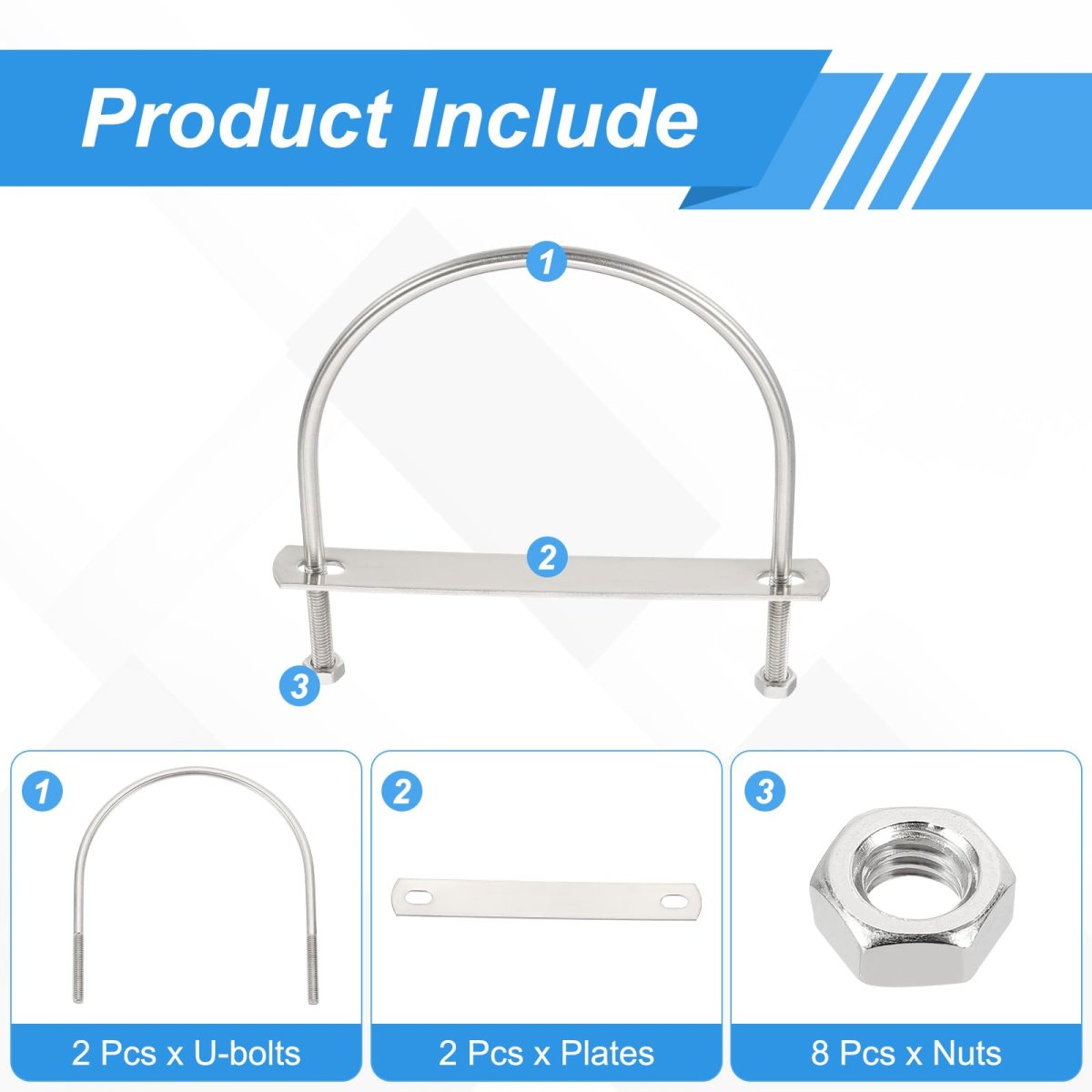 M6 U-bolts 2 Sets 114mm 4 49 Inner Width 133mm Length 304 Stainless Steel Round Bend U Clamp With Nuts And Plates For Ski Boat