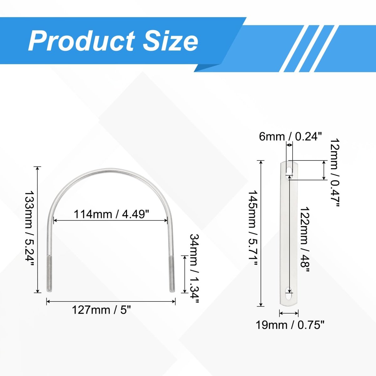 M6 U-bolts 2 Sets 114mm 4 49 Inner Width 133mm Length 304 Stainless Steel Round Bend U Clamp With Nuts And Plates For Ski Boat