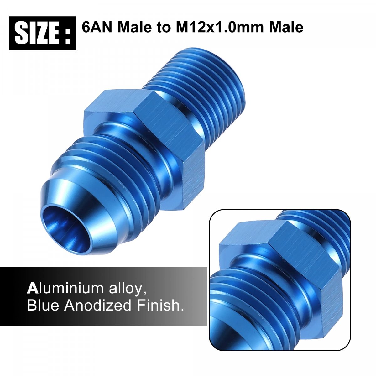 Blue 6an Male To M12x1 0mm Metric Thread Fitting Adapter Flare Union Coupler Fuel Oil Line Hose End Aluminum Alloy For Car