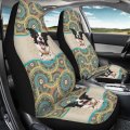 Suobstales Boho Mandala Print 2pcs Front Car Seat Covers Border Collie Design Waterproof Auto Bucket For Sedan Suv Truck
