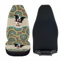Suobstales Boho Mandala Print 2pcs Front Car Seat Covers Border Collie Design Waterproof Auto Bucket For Sedan Suv Truck