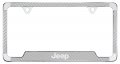 Jeep Wordmark Silver Carbon Fiber Inlay Zinc Metal License Frame Holder 2 Hole 