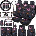 Tallew Car Accessories Butterfly Rubber Covers Full Set For Seat Mirror Steering Wheel License Plate Frame Women Universal 26 