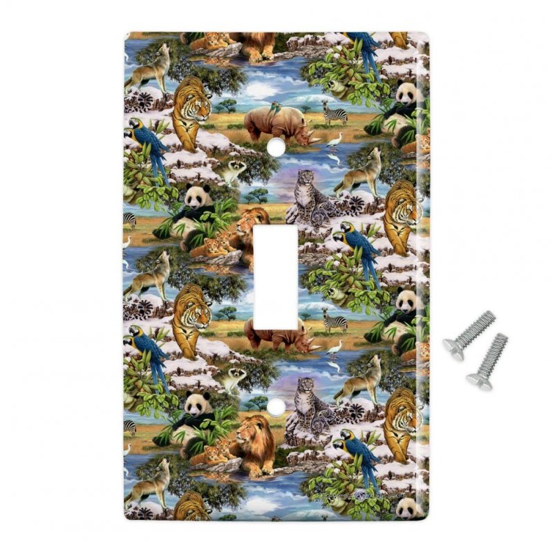 World Wildlife Snow Leopard Rhino Wolf Lion Pattern Plastic Wall Decor Toggle Light Switch Plate Cover