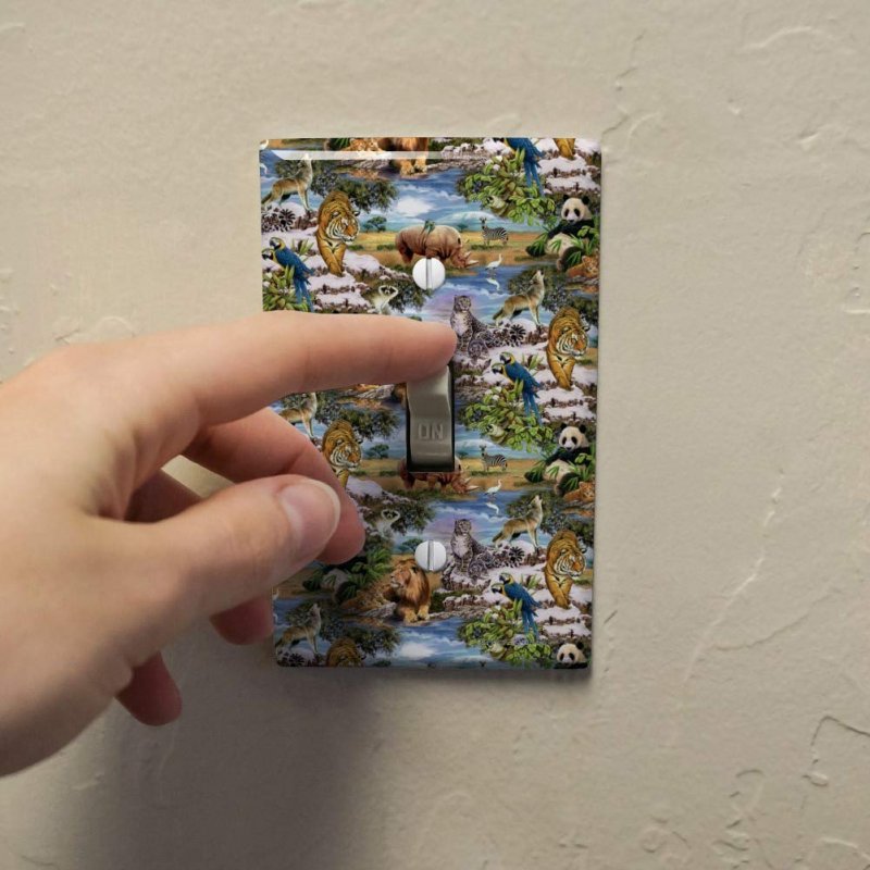 World Wildlife Snow Leopard Rhino Wolf Lion Pattern Plastic Wall Decor Toggle Light Switch Plate Cover