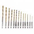 13pcs Hex Shank Drill Bit Set 1 5-6 5mm High Speed Steel Titanium Coated Twist Bits With Hexagonal Handle For Aluminum Wood