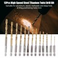 13pcs Hex Shank Drill Bit Set 1 5-6 5mm High Speed Steel Titanium Coated Twist Bits With Hexagonal Handle For Aluminum Wood