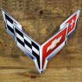 C8 Corvette Crossed Flag Wall Emblem Large Metal Art 2020 Later Full 20 By 19 In Size Cross