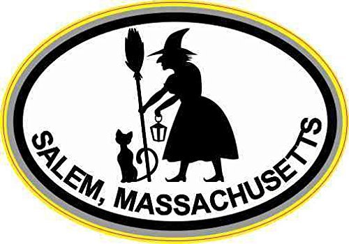Stickertalk Witch Oval Salem Massachusetts Vinyl Sticker 3 Inches By 2