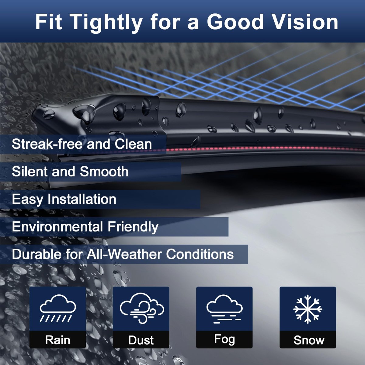 1 Pair 22 20 Front Windshield Wiper Blade Ford For Mustang 07-21 Replace Set W Upgraded Stability All Weather Pinch-tab Not J U