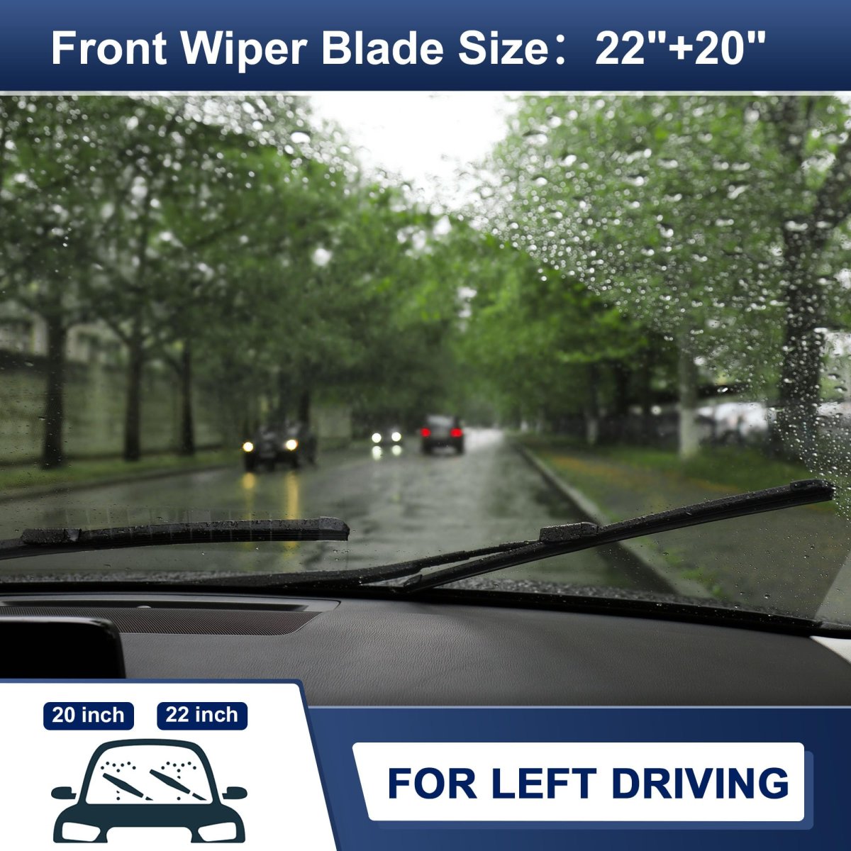 1 Pair 22 20 Front Windshield Wiper Blade Ford For Mustang 07-21 Replace Set W Upgraded Stability All Weather Pinch-tab Not J U