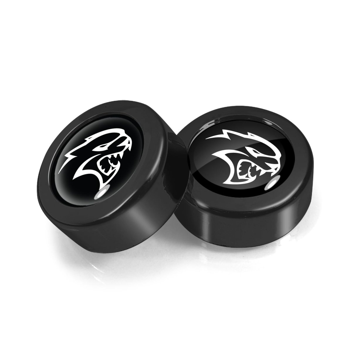 Dodge Srt Hellcat License Plate Frame Screw Cover Set Black Dome Logo On Abs Plastic 0 7 In Diameter Official Licensed 2 Pack