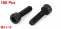 Uxcell M3 X 12mm Hex Bolt Socket Head Cap Machine Screws Fasteners Black 100pcs