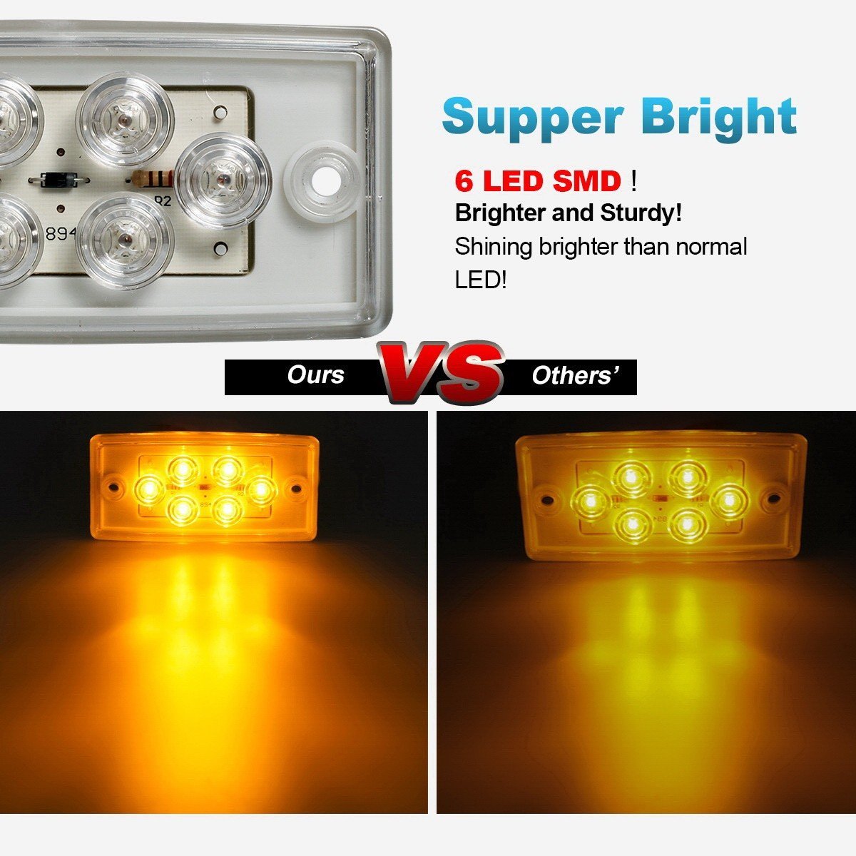 5pcs Amber Led Roof Clearance Marker Lights For Freightliner Century Columbia 6 Rectangle Cab Running Clear Lens Flush Mount