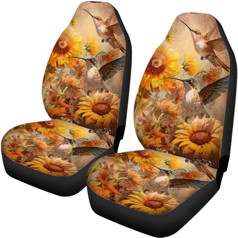 Wanyint Fall Hummingbird Floral Print Car Seat Cover Full Set For Women Men Breathable Front Rear Backrest Bottom Protector
