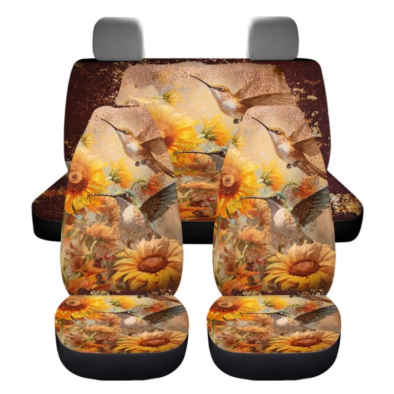 Wanyint Fall Hummingbird Floral Print Car Seat Cover Full Set For Women Men Breathable Front Rear Backrest Bottom Protector