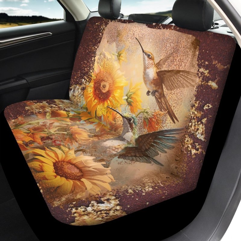 Wanyint Fall Hummingbird Floral Print Car Seat Cover Full Set For Women Men Breathable Front Rear Backrest Bottom Protector
