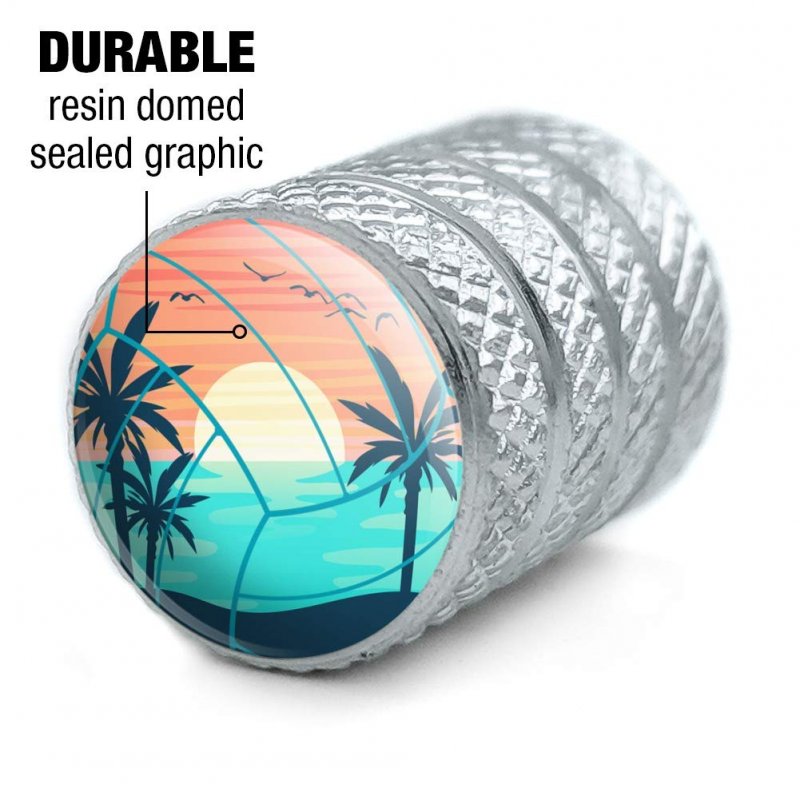 Volleyball Beach Scene Motorcycle Bicycle Bike Tire Rim Wheel Aluminum Valve Stem Caps