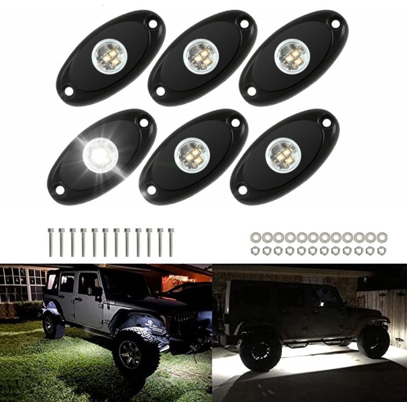 Sunpie 6 Pods White Led Rock Lights 6000k Pure Underglow Light Wheel Well Fender For Off Road Trucks Sedans Car Atv Utv Suv