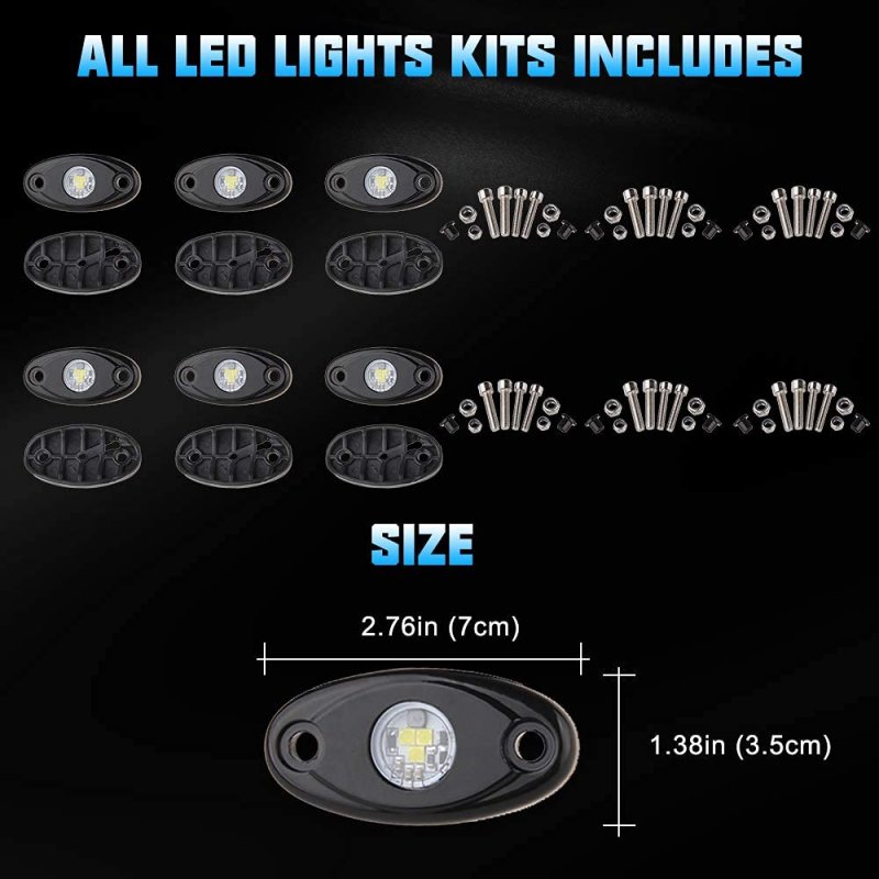 Sunpie 6 Pods White Led Rock Lights 6000k Pure Underglow Light Wheel Well Fender For Off Road Trucks Sedans Car Atv Utv Suv
