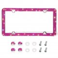 Otostar Bling License Plate Frame Handcrafted 4 Rows Shiny Rhinestones Stainless Steel Holes With Anti-theft Screws Caps Set 