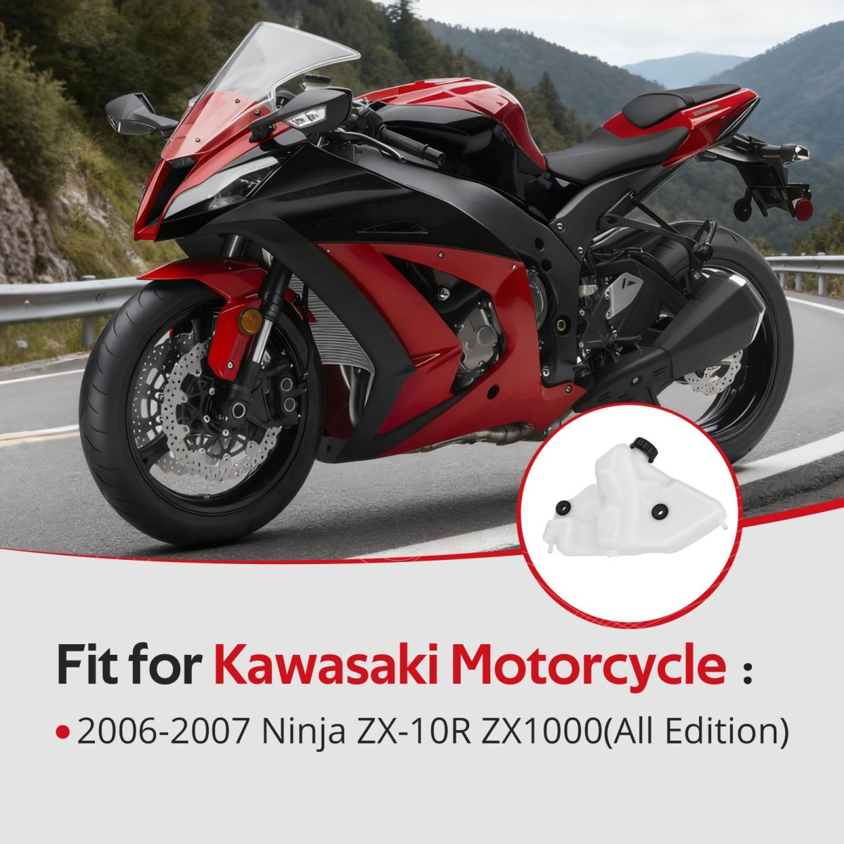 Coolant Reservoir Tank With Cap For Kawasaki Ninja Zx-10r Zx1000 2006-2007 O E M 43078-0026 11012-1084