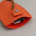 Hoffnugshween 2pcs Car Key Case Pu Leather Creative Pull-out Chain Holder Large Capacity Cover Smart Keychain Protector Orange